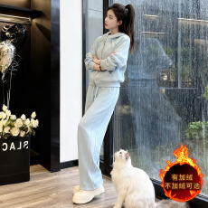 批发高级感<b class='q'>运动服</b>套装女秋冬宽松<b class='q'>显瘦</b>休闲连帽加绒卫衣外套卫裤两件套