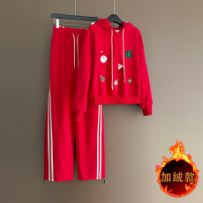 批发韩版休闲运动时尚套装女秋冬新款卡通印花连帽卫衣直筒长<b class='q'>裤</b>两件套