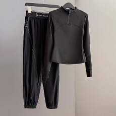 批发晨跑<b class='q'>户外</b>健身套装女春季新款修身<b class='q'>显瘦</b>立领半拉链上衣束脚裤两件套