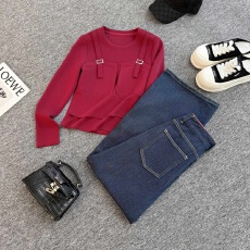 批发女春<b class='q'>新款</b>欧货潮流时尚休闲套<b class='q'>装</b>圆领拼接假两件上衣直筒长<b class='q'>裤</b>两件套