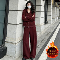 批发运动休闲时尚套装女秋冬新款高级感拉链开衫<b class='q'>连帽卫衣</b>直筒裤两件套