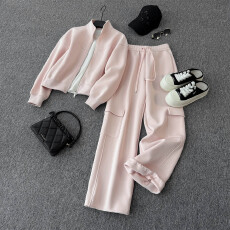 批发小个子穿搭套装<b class='q'>女</b>春季欧货高端纯色短款外套休闲运动<b class='q'>长裤</b>三件套潮
