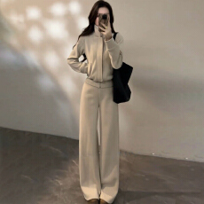 批发时尚减龄<b class='q'>女</b>春季气质休闲<b class='q'>套装</b>高级感穿搭立领开衫外套阔腿裤<b class='q'>两件</b>套