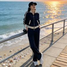 批发欧货女春季新款休闲<b class='q'>运动服</b>套装洋气修身显瘦短款外套阔腿裤两件套