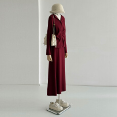 批发<b class='q'>个性</b>简约时尚休闲套装裙女春新款收腰显瘦酒红色上衣半身裙两件套