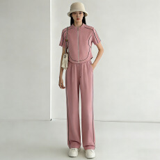 批发休闲运动套装女夏季新款小个子时尚韩版短袖开衫上衣阔腿裤两件套