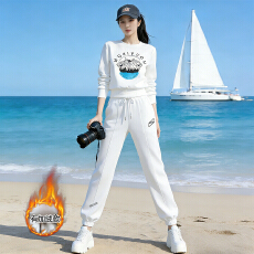 批发休闲运动时尚套装女秋冬新款宽松减龄圆领印花卫衣束脚卫裤两件套