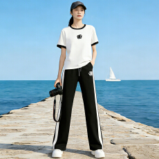 批发盐系高级感休闲运动套装女夏季减龄开衫连帽上衣高腰阔腿<b class='q'>裤</b><b class='q'>两件套</b>