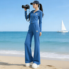 批发休闲运动套装女春季新款短款收腰连帽卫衣阔腿长<b class='q'>裤</b>两件套时尚气质