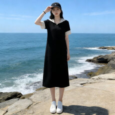 批发欧货时尚潮流长款连衣<b class='q'>裙</b>女夏新款洋气宽松蕾丝拼接连帽短袖休闲<b class='q'>裙</b>