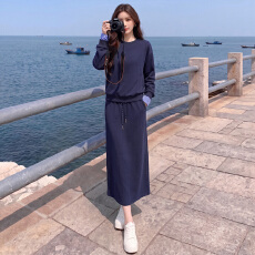 批发高端运动休闲套装女秋季新款宽松<b class='q'>圆领</b>显瘦<b class='q'>卫衣</b>直筒半身裙两件套潮