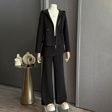 批发个性简约休闲运动套装女秋季新款拉链开衫连帽<b class='q'>卫衣</b>阔腿裤裙两件套