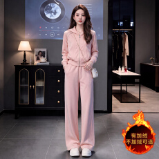 时尚洋气运动休闲套装女秋季新款拉链连帽开衫卫衣阔腿裤两件套潮