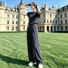 批发韩版时尚休闲运动套<b class='q'>装</b>女夏季新款纯色圆领短袖上衣直筒长<b class='q'>裤</b>两件套