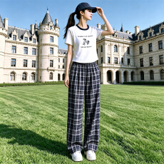 批发松弛感时尚洋气套<b class='q'>装</b>女夏季新款圆领卡通短袖上衣直筒长<b class='q'>裤</b>两件套潮