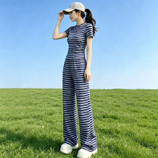 批发潮流时尚休闲运动套<b class='q'>装</b>女夏季新款显瘦气质圆领短袖上衣长<b class='q'>裤</b>两件套