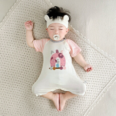 批发[黛琳芬]59-90码儿童<b class='q'>睡衣</b>婴童哈衣短袖纯棉32支男女童小宝宝58