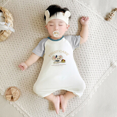 批发[黛琳芬]59-90码儿童<b class='q'>睡衣</b>婴童哈衣短袖纯棉32支男女童小宝宝58