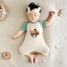 批发[黛琳芬]59-90码儿童<b class='q'>睡衣</b>婴童哈衣短袖纯棉32支男女童小宝宝58