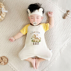 批发[黛琳芬]59-90码儿童<b class='q'>睡衣</b>婴童哈衣短袖纯棉32支男女童小宝宝58