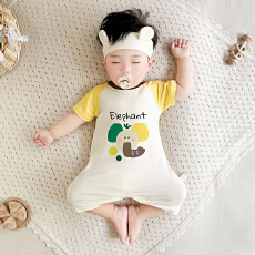 批发[黛琳芬]59-90码儿童<b class='q'>睡衣</b>婴童哈衣短袖纯棉32支男女童小宝宝58