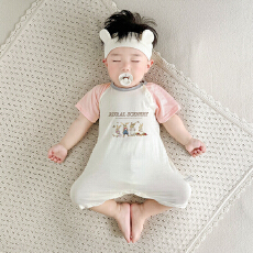 批发[黛琳芬]59-90码儿童<b class='q'>睡衣</b>婴童哈衣短袖纯棉32支男女童小宝宝58