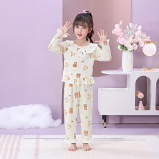 批发[黛琳芬]8码-L码云朵棉长袖儿童睡衣娃娃领小中大女童家居服88