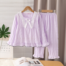 批发黛琳芬8码-L码云朵棉长袖儿童睡衣方领小中大女童家居服90