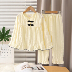 批发[黛琳芬]8码-L码云朵棉长袖儿童睡衣方领小中大女童家居服90