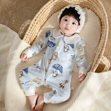 批发[黛琳芬]59-90码儿童<b class='q'>睡衣</b>婴童哈衣双面纯棉开胸磨毛新生男女宝95