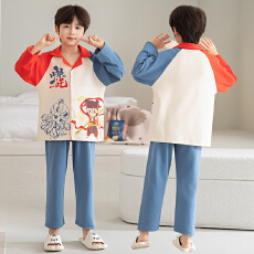 批发[黛琳芬]8码-XL码纯棉长袖儿童睡衣<b class='q'>男童</b>女童春秋季<b class='q'>开衫</b>家居服102