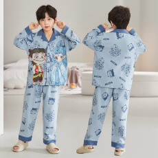 批发[黛琳芬]8码-XL码纯棉长袖儿童睡衣<b class='q'>男童</b>女童春秋季<b class='q'>开衫</b>家居服102