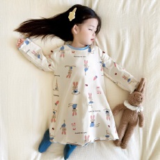 批发[黛琳芬]100码-170码双面纯棉长袖儿童睡裙春秋薄款女童家居服130