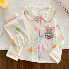 批发[黛琳芬]12码-XL码娃娃领德绒<b class='q'>儿童</b>睡衣秋冬保暖印花开衫家居服146