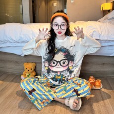 批发[黛琳芬]10码-XL码朵款款仿棉套头儿童<b class='q'>睡衣</b>印花男女<b class='q'>童装</b>家居服148