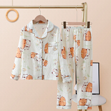 批发[黛琳芬]8码-18码云朵棉儿童<b class='q'>睡衣</b>薄款印花开衫女<b class='q'>童装</b>家居服151