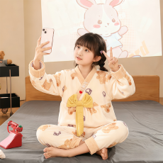 批发[黛琳芬]8码-18码法兰绒棉<b class='q'>儿童</b><b class='q'>睡衣</b>秋冬日系保暖女童装家居服152