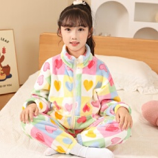 批发[黛琳芬]8码-L码法兰绒<b class='q'>儿童</b><b class='q'>睡衣</b>长毛绒高领拉链男女童家居服153