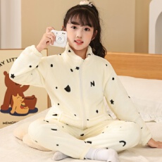 批发[黛琳芬]8码-L码法兰绒<b class='q'>儿童</b><b class='q'>睡衣</b>长毛绒高领拉链男女童家居服153