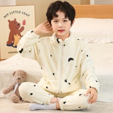 批发[黛琳芬]8码-L码法兰绒<b class='q'>儿童</b><b class='q'>睡衣</b>长毛绒高领拉链男女童家居服153