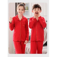 批发[黛琳芬]纯棉长袖儿童睡衣印花红色本命年亲子家居服pajamas158