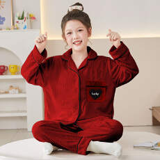 黛琳芬8码-XXL码棉海岛绒儿童睡衣保暖红色男孩女童家居服160