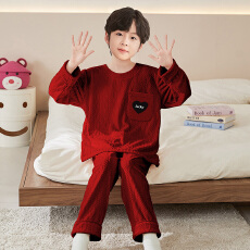 黛琳芬8码-XXL码棉海岛绒儿童睡衣保暖红色男孩女童家居服160