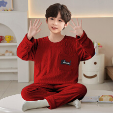 黛琳芬8码-XXL码棉海岛绒儿童睡衣保暖红色男孩女童家居服160