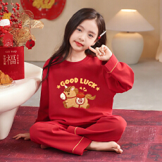 批发[黛琳芬]10码-XL码长袖儿童睡衣新年卡通红色男孩女童家居服156