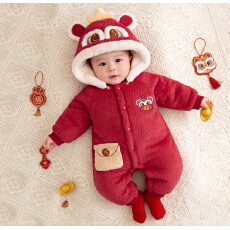 黛琳芬59-90码夹棉连体哈衣儿童睡衣拜年冬季新生儿家居服163