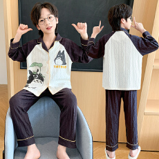 批发[黛琳芬]8-XL码10款纯棉麦穗长袖儿童<b class='q'>睡衣</b>套装男<b class='q'>女童</b>装家居服168