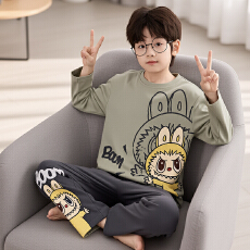 批发[黛琳芬]12-XL码纯棉儿童<b class='q'>睡衣</b>套头印花卡通春秋男<b class='q'>女童</b>家居<b class='q'>服</b>171