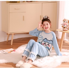 批发黛琳芬12-XL码纯棉长袖儿童睡衣春秋韩系套头印花家居服pajamas