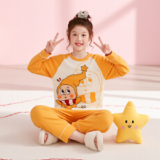 批发黛琳芬12-XL码纯棉长袖儿童<b class='q'>睡衣</b>春秋韩系套头印花家居服pajamas